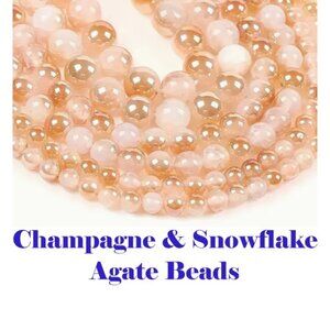 Champagne & Snowflake Agate Beads  15" Strand